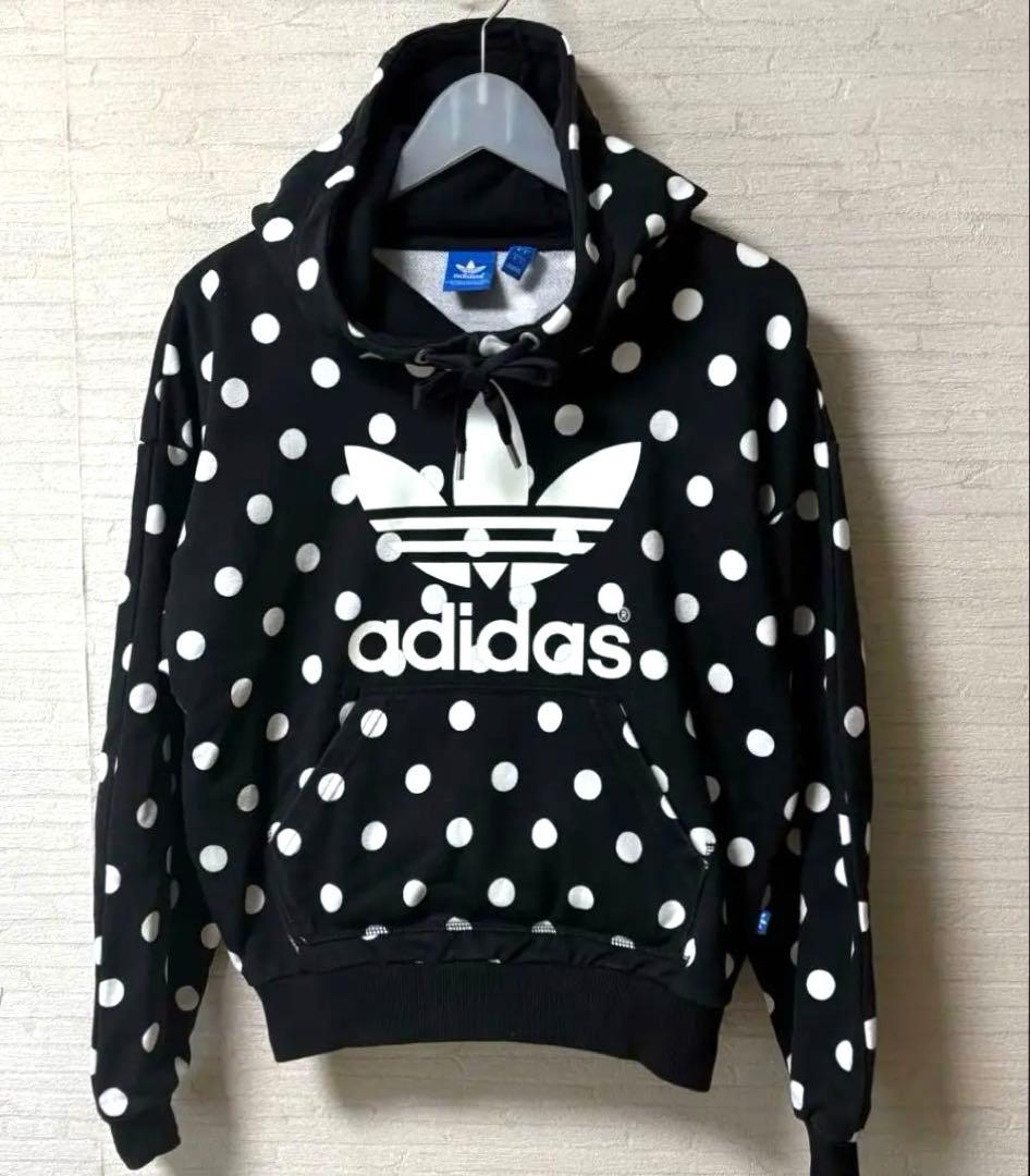 adidas アディダス ドット柄スウェットパーカー 水玉模様 黒 白 - メルカリ
