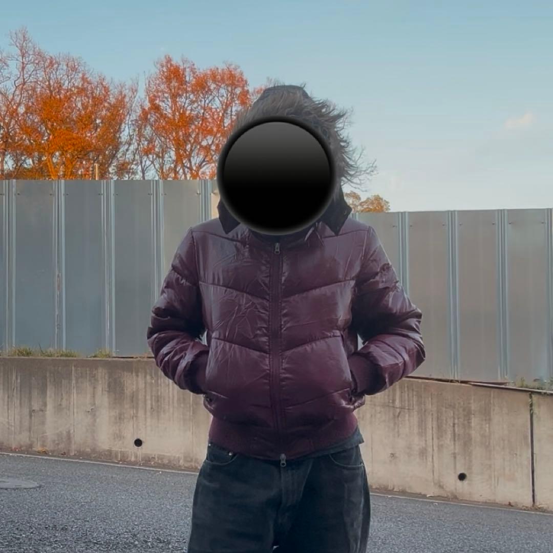 ファーダウン ワインレッド ダウンジャケット グランジ y2k 光沢 お兄