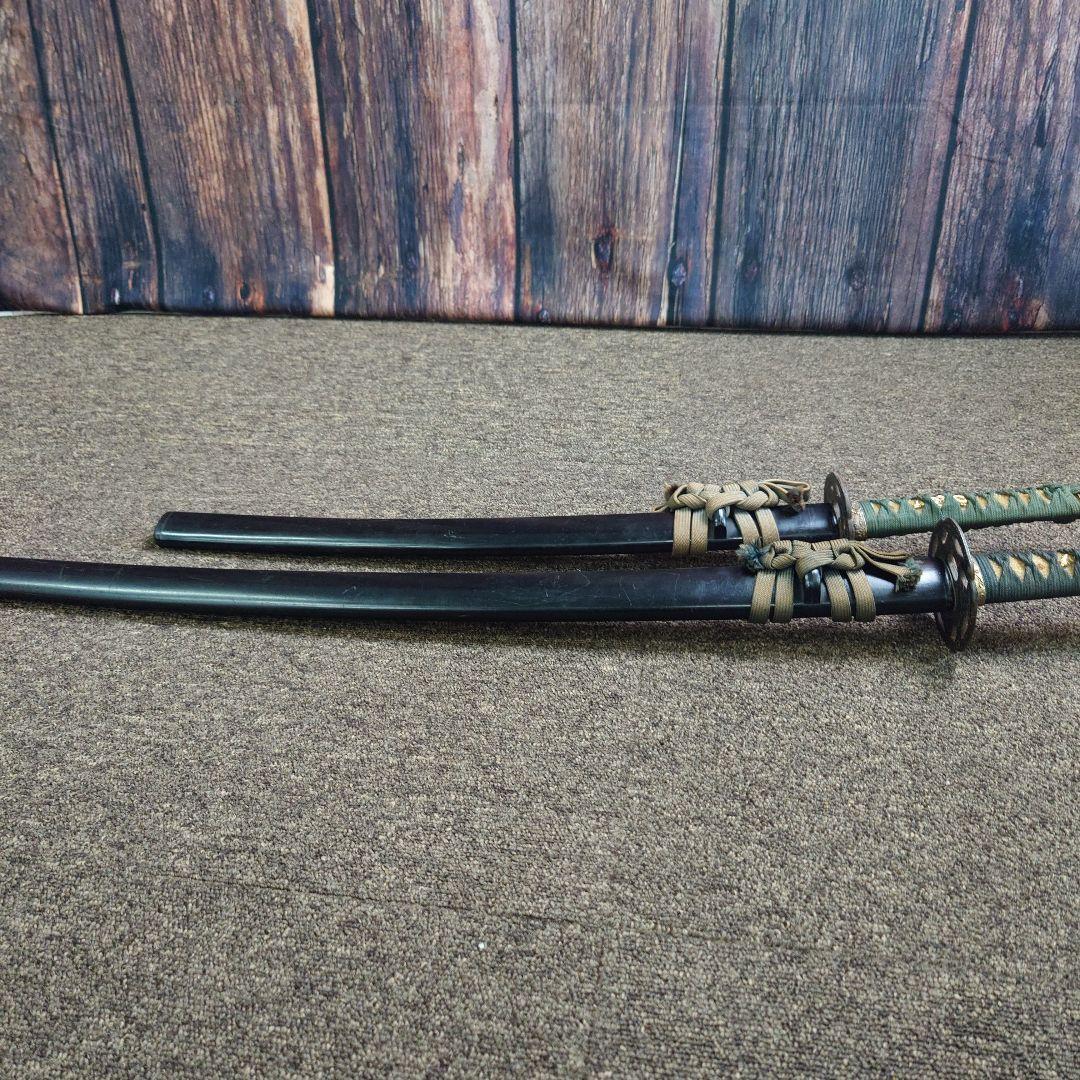 日本刀 鞘付き模造刀 大小2本セット 観賞用 柄グリーン 模造刀 緑雲 大刀 小刀セット クリーニングクロス付セット 国産