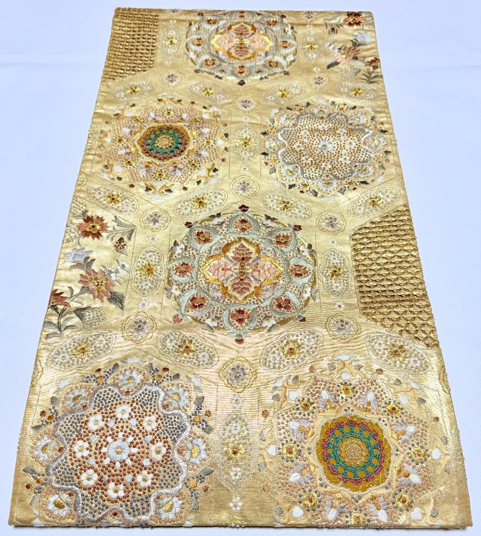 高級 袋帯 正絹 六通柄 汕頭刺繍 相良刺繍 蘇州刺繍 ゴールド 約120万円 最高級袋帯「蘇州汕頭相楽刺繍 道長に華紋」 | 販売着物商品,袋帯,礼装