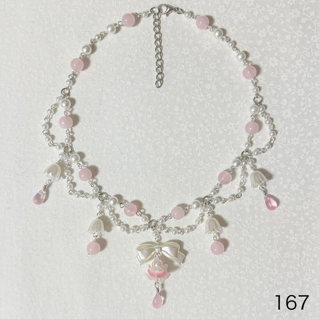 ビーズネックレス ピンク 花 フェアリーグランジ ウィッシュコリボン