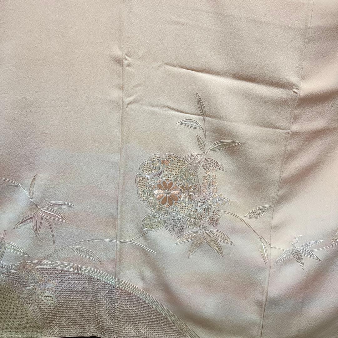翠山刺繍】蘇州刺繍の訪問着 雪輪 竹 桐 薄いピンクオレンジ暈し