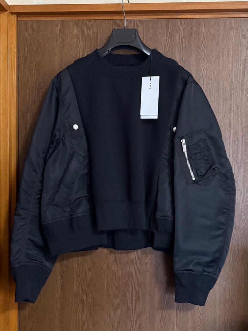黒2新品 sacai レディース スポンジ スウェット ドッキング MA-1 黒2新品 sacai レディース スポンジ スウェット ドッキング MA-1