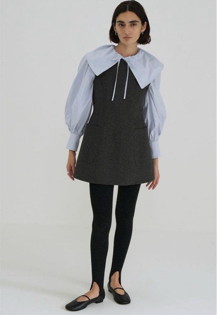 トップス CLANE BIG COLLAR DRAWSTRING BLOUSE Tie-Cuff Button-Down Blouse