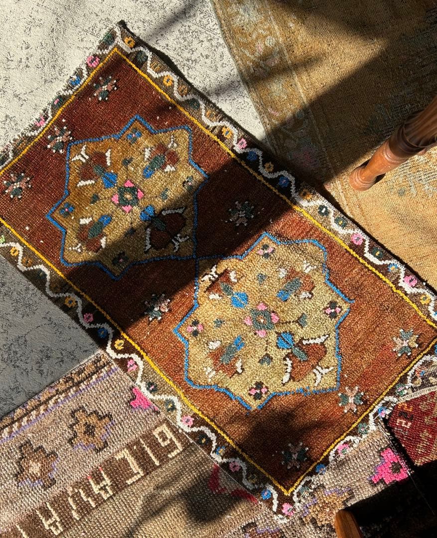 レア柄　トルコ　ヴィンテージ　ラグ　トルコラグ　ウール　モコモコ カラフル モロッカンタイル 超レア167×88 均等柄 トルコヴィンテージ