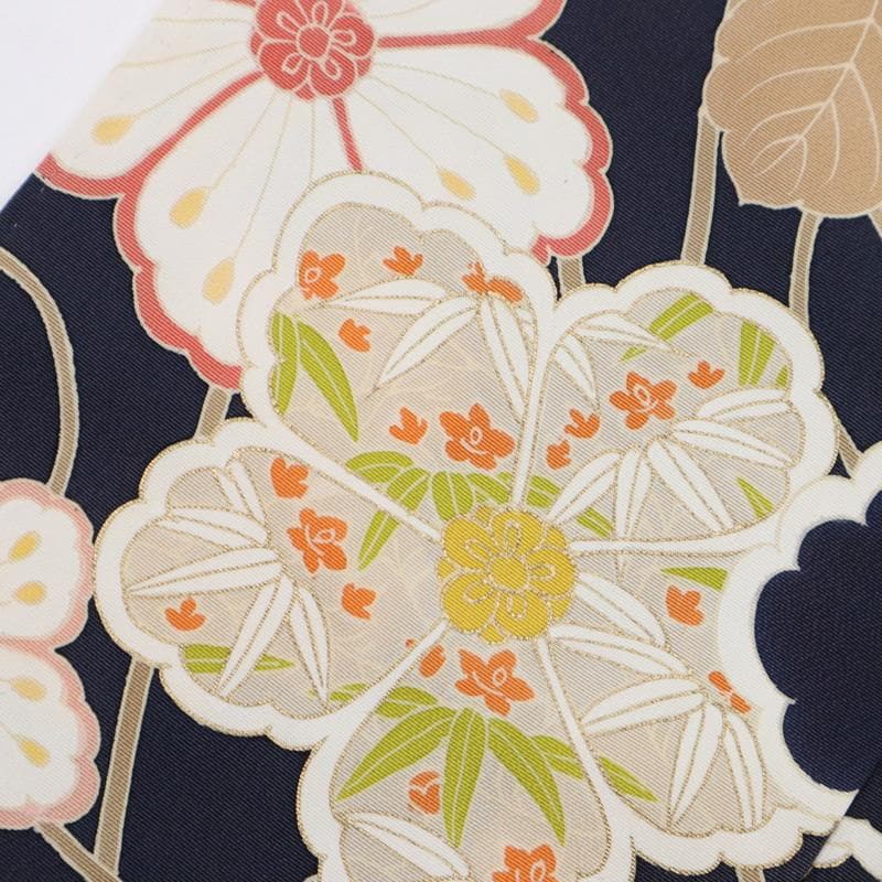 《st★長尺■訪問着■彩り花枠に吉祥文の花々植物■濃紺◆HA3-23》