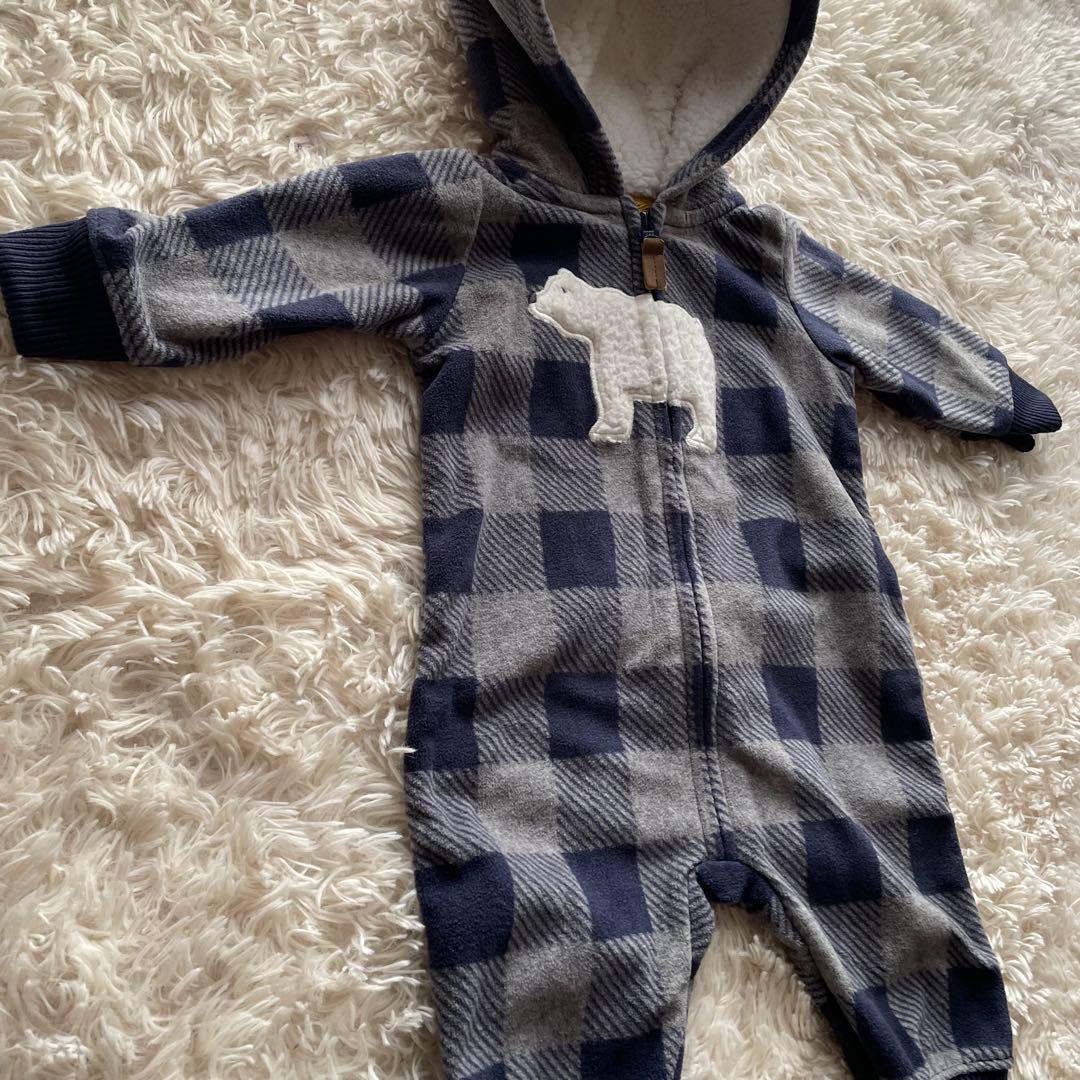 美品】カーターズ ベビー 70 フリース ロンパース カバーオール クマ耳