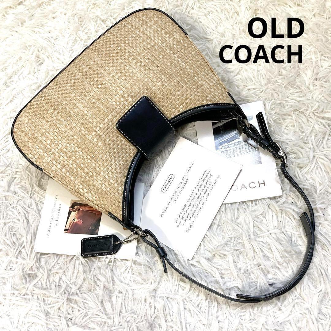 未使用級 黒 vintage coach old straw bag かごバッグ s-l400.jpg