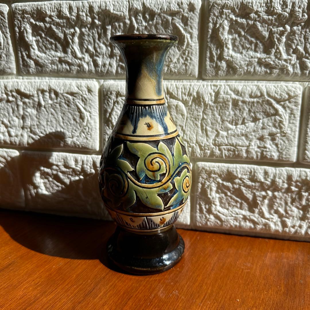 故 小橋川永弘 やちむん 壺屋焼 龍文様 唐草紋 壺 壺屋焼 故【小橋川永弘】