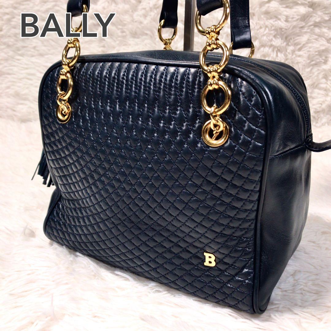 BALLY バリー レザー キルティング タッセル ショルダーバッグ ネイビー バリー ハンドバッグ キルティング レザー Bロゴ タッセル ネイビー