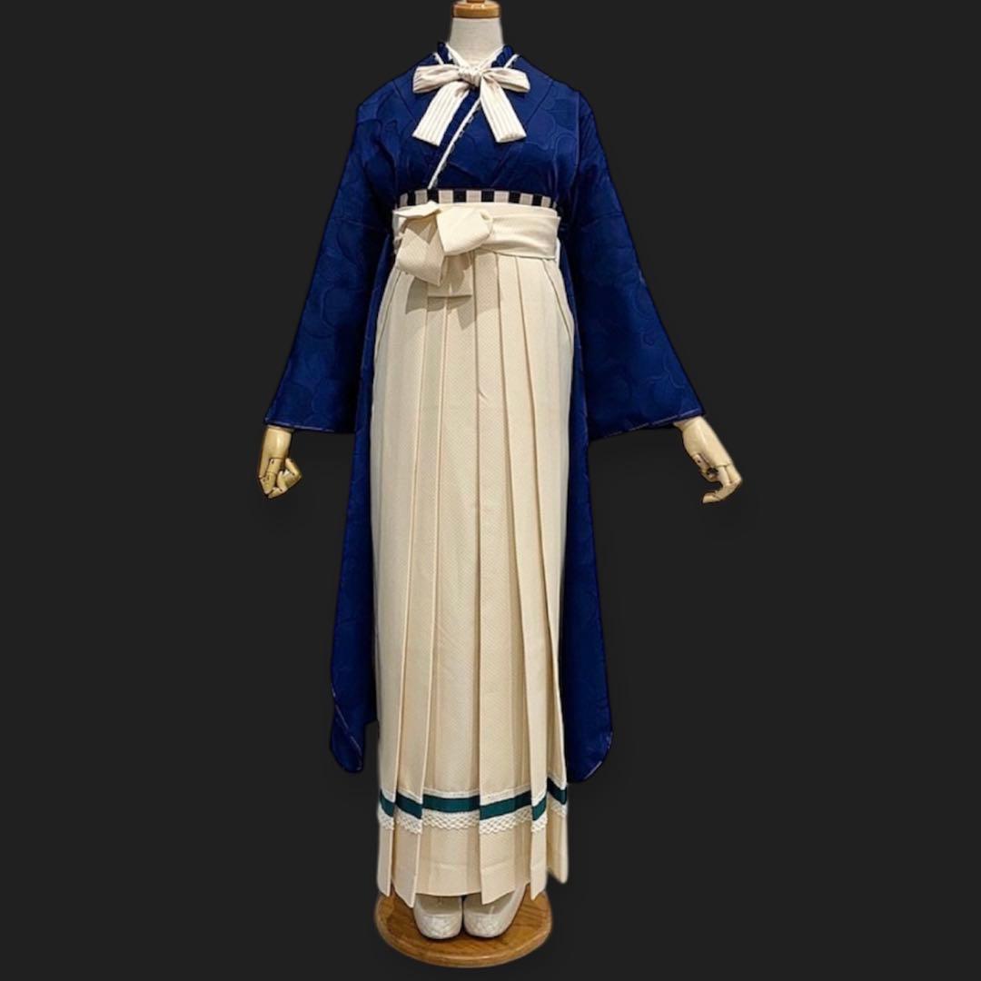 新品 洗える振袖 和風館 【無地 椿 ネイビー】丹後ちりめん☆卒業式の