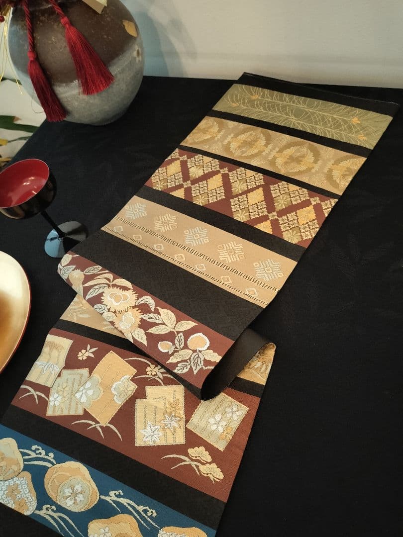 A906高級‼️ひな祭り‼️七福神‼️袋帯テーブルランナー