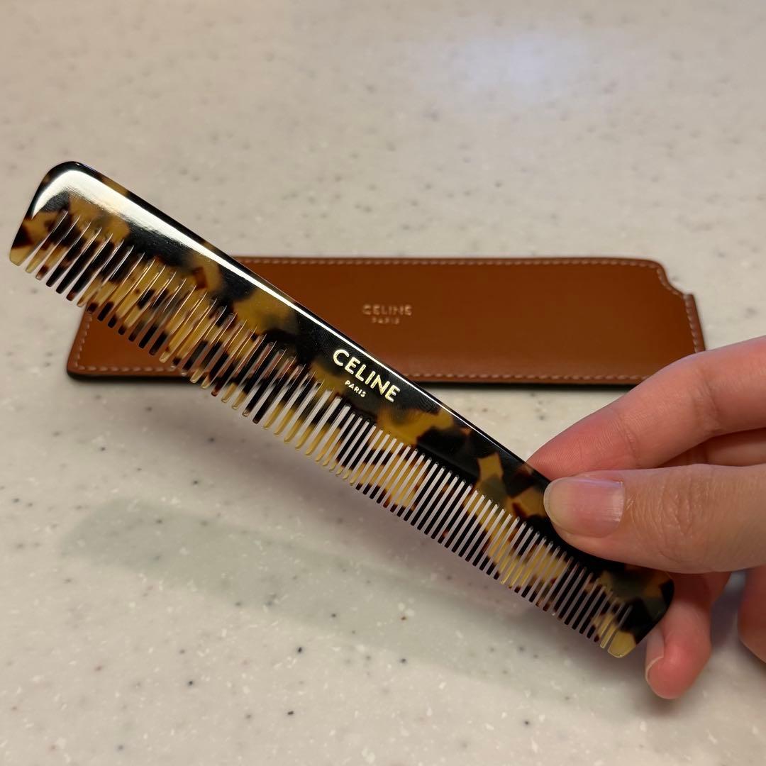 【新品・未使用】ケース付きヘアコーム/ナチュラルカーフスキン タン ケース付きカーブヘアコーム / トリオンフキャンバス - ブラック