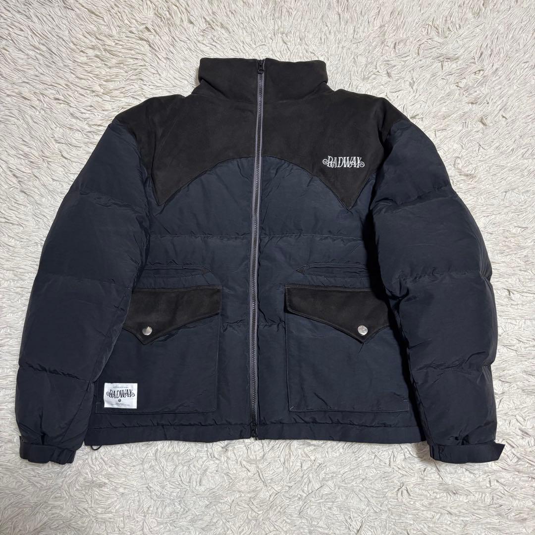 BADWAY スウェード生地 ダウンジャケット ブラック×ネイビー L - メルカリ