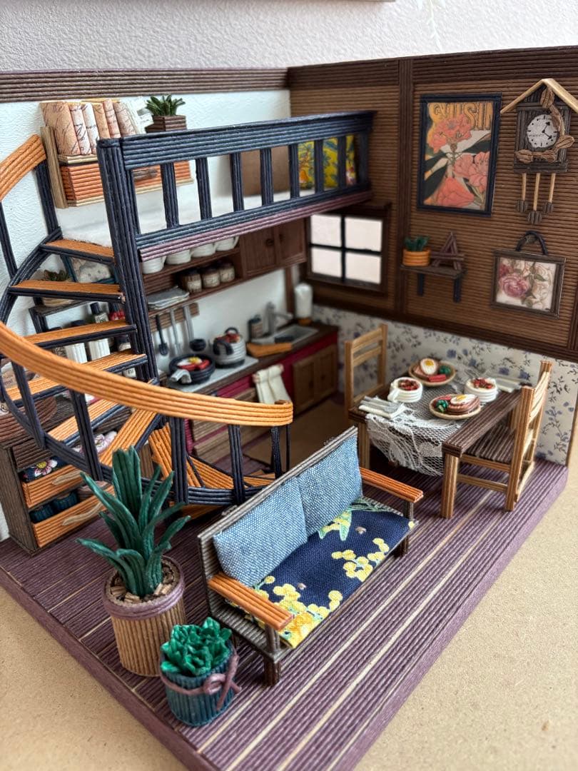 エコクラフト　紙バンド　ミニチュアダイニングキッチン DIY】MOCO'Sキッチン風ミニチュアハウス「ココズキッチン」② キッチン