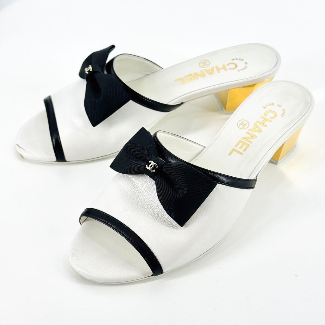 CHANEL シャネル 24SS リボン ミュール ラムスキン サンダル 37