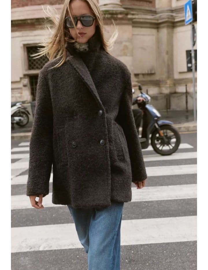 最終値下 ZARA ブークレダブルブレストミディ丈コート S ダーク