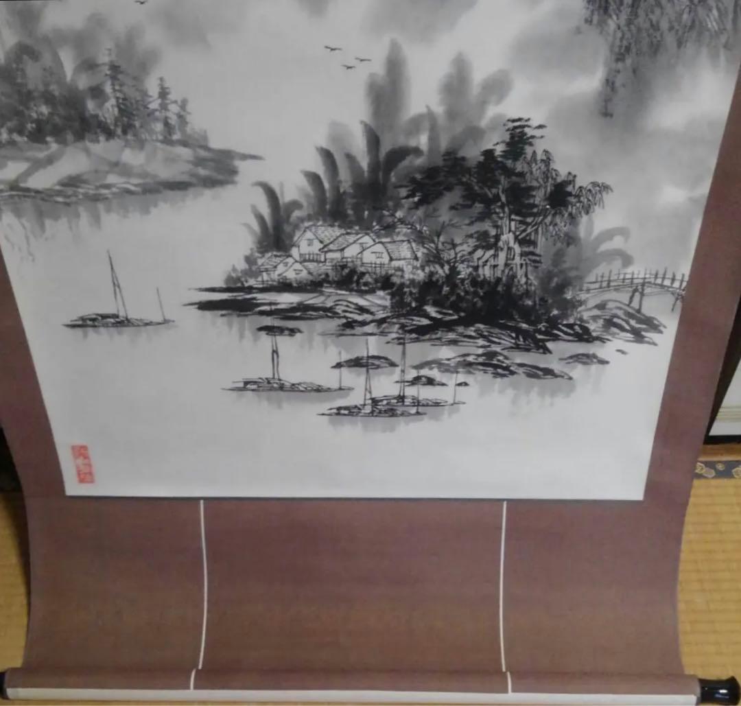 中国の水墨画、盧景春 肉筆漓江煙雨 掛け軸 大幅 名品绘画 。 - メルカリ