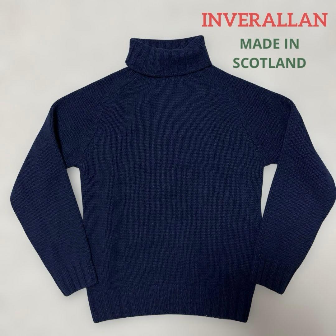 インバーアラン　ハンドニット　スコットランド製　英国製　ネイビー タートルネック タートルネックアランセーターハンドニット 全3色【MAVAZI別注品