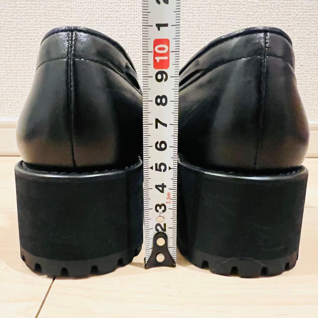 数回使用程度】銀座かねまつ タッセルローファー 厚底 レザー ブラック