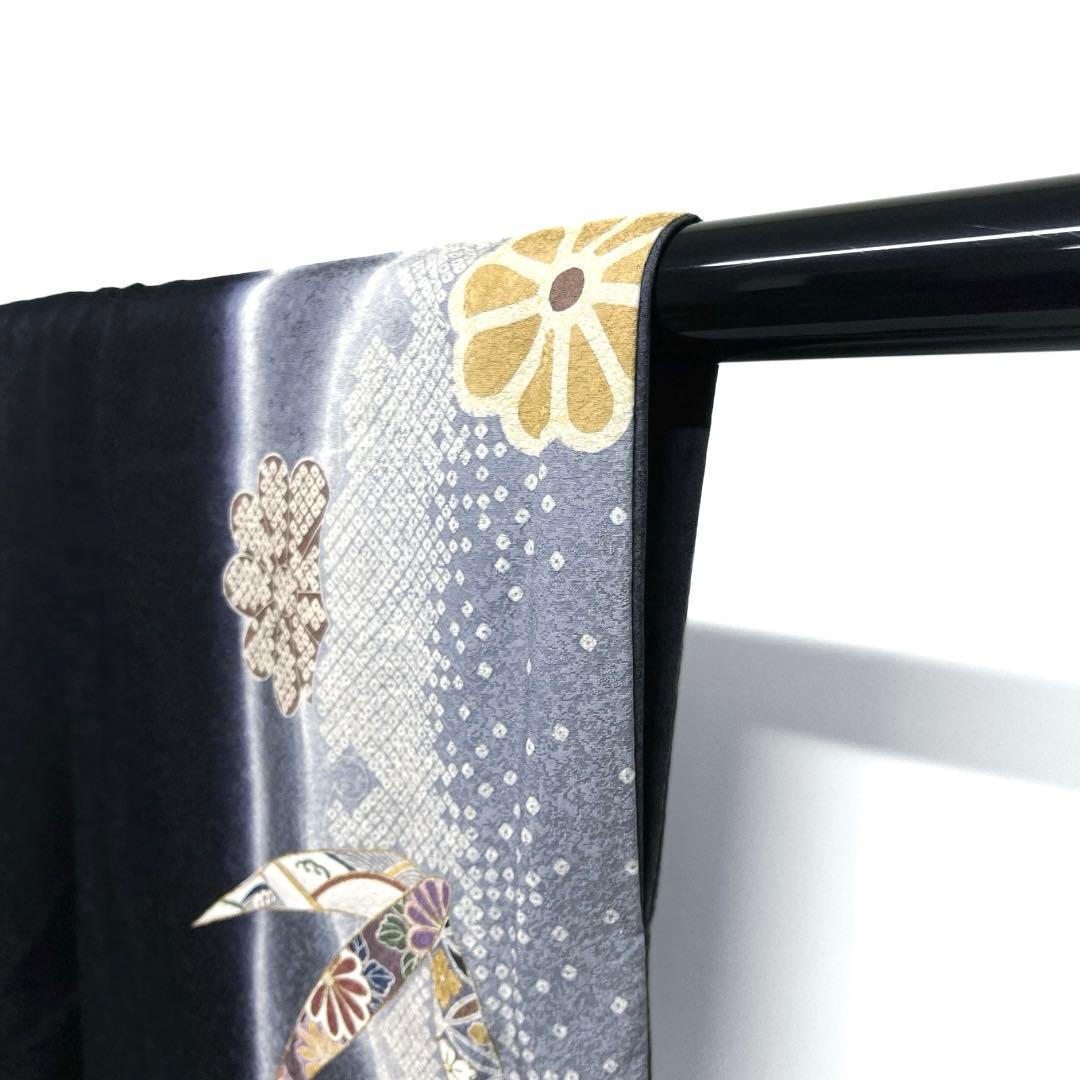 訪問着 雪輪紋 竹 菊花 ぼかし染め 金彩 鹿の子 紋無し 着物 093a d