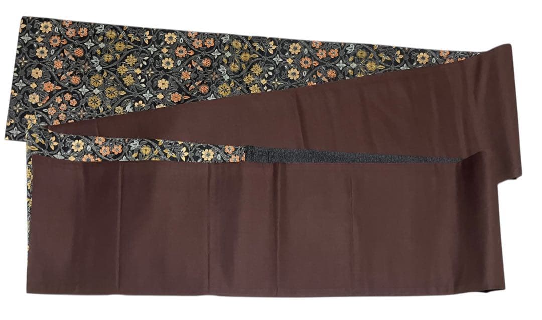 本草木柿渋染 伝統工芸士福本久人 袋帯 六通柄 正絹 花唐草 未使用 イ6371