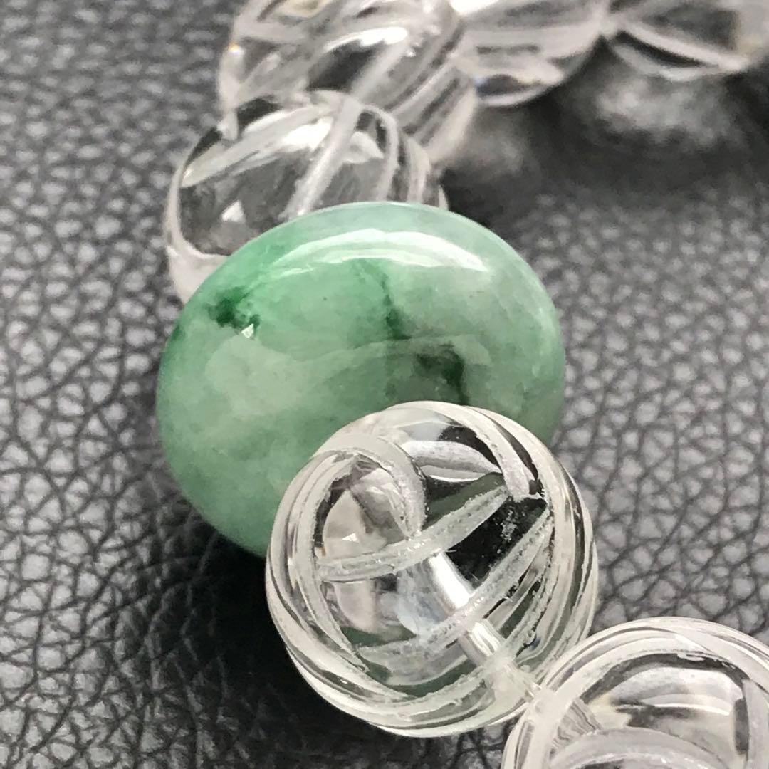 ビルマ翡翠、平安ボタンと天然水晶、16.4cm