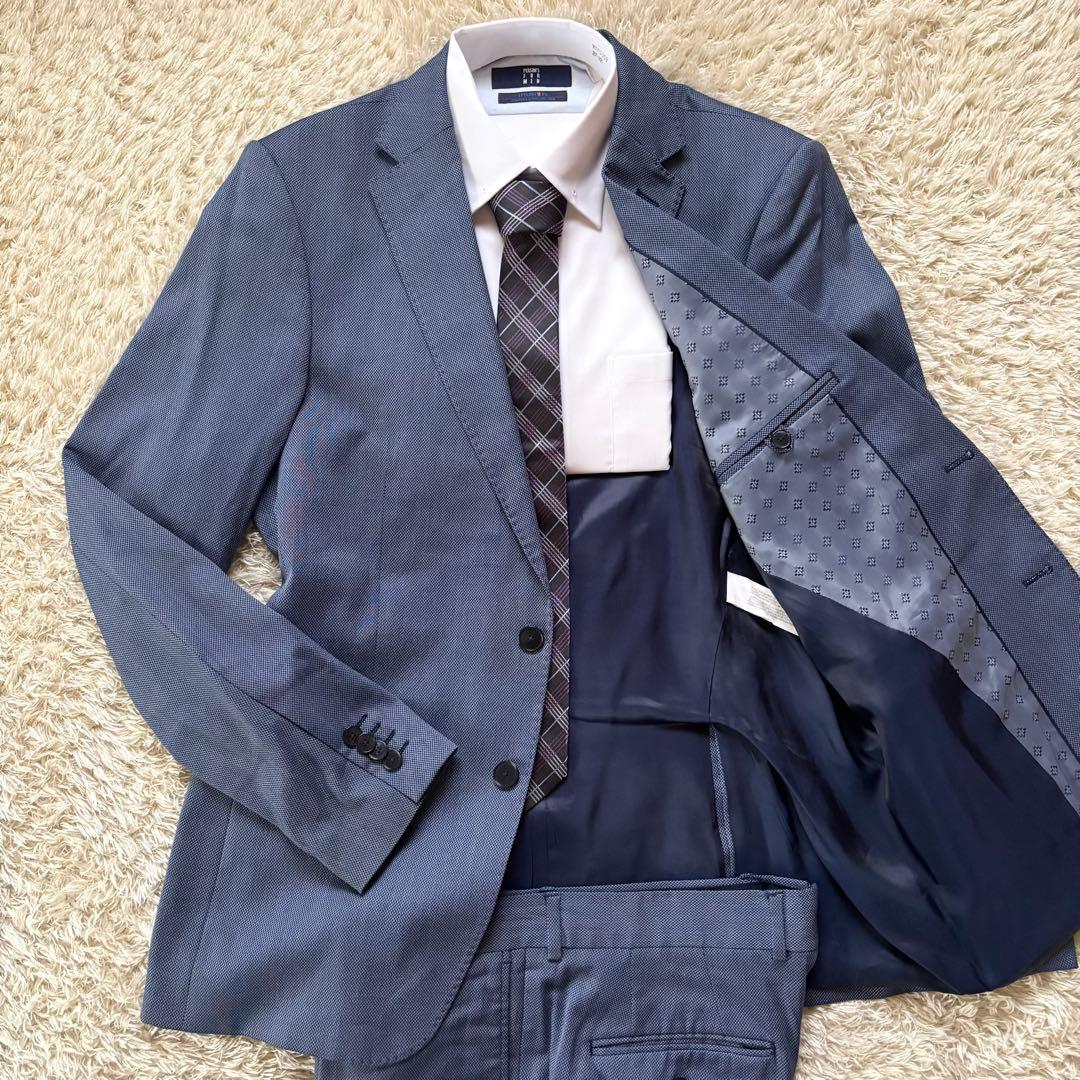 極稀少✨XXLサイズ相当 ZARA スーツ セットアップ ブルー 伸縮