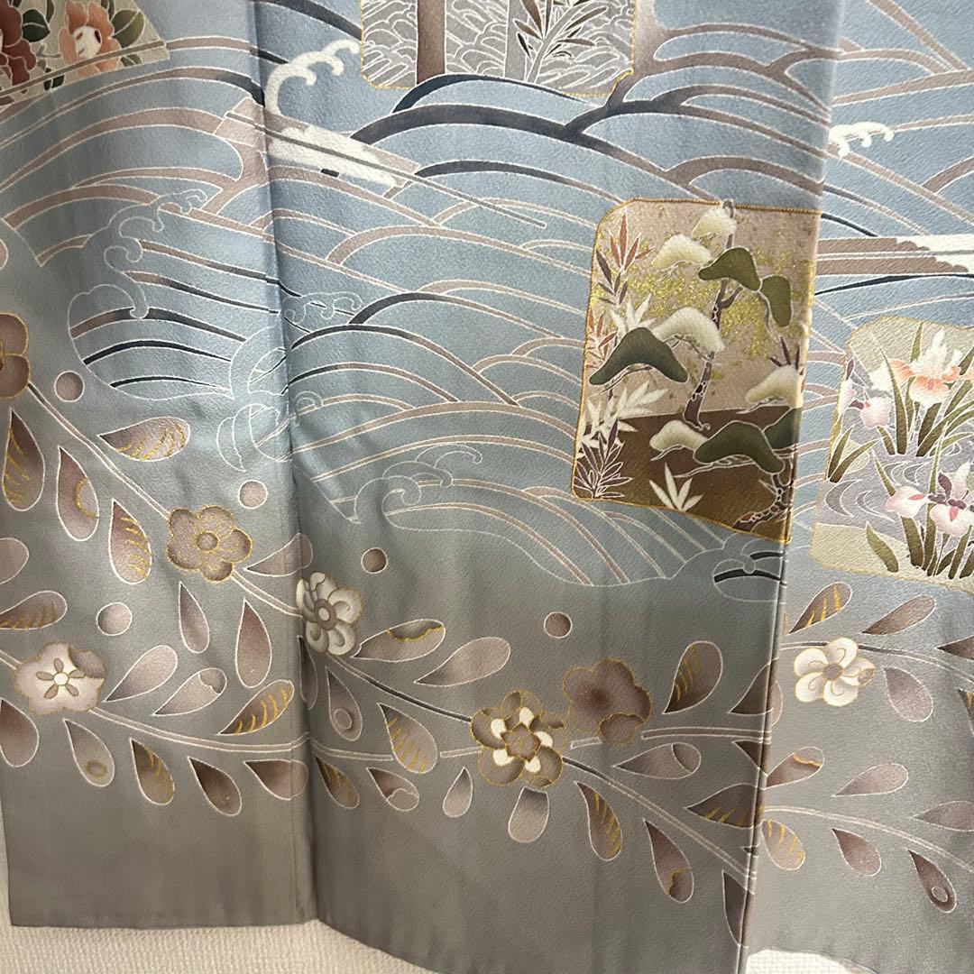 大胆な本金 手描き友禅 刺繍 訪問着 鶴に花柄 着物スキ倶楽部 798