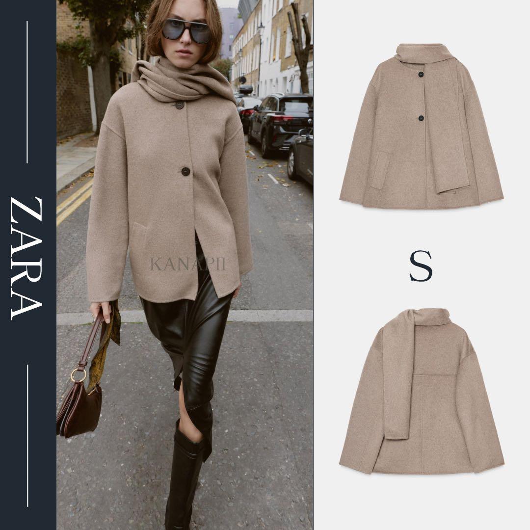 ZARA 【新品】ウールショートスカーフコート S ミンク - メルカリ