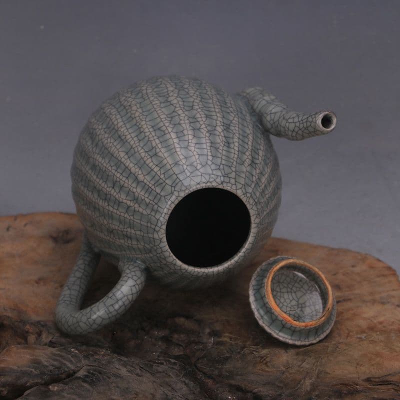 宋汝窯青釉清涼寺竹節瓜稜壺 現代工芸品 美術品 置物