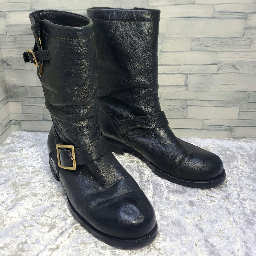 JIMMY CHOO 25.5cm バイカーブーツ 黒 レザー 38.5