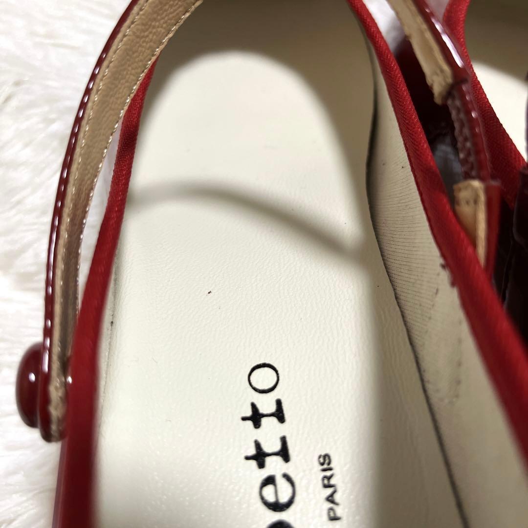 極美品 レペット パンプス エナメル ストラップ ベルト 赤 24.5 バレエ