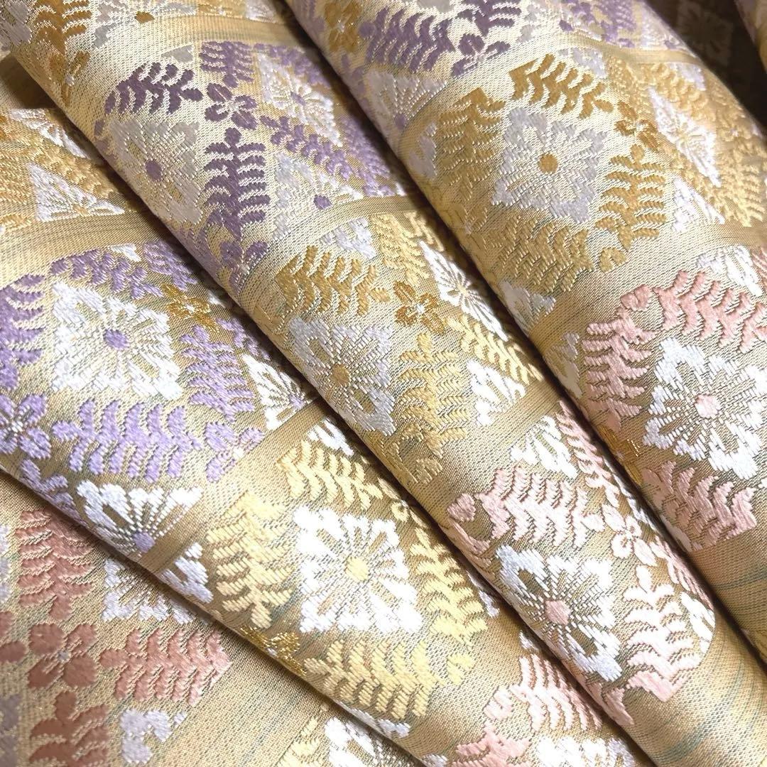 正絹　袋帯《刺繍　花亀甲　ライン》