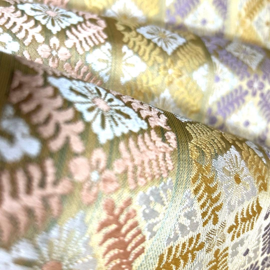 正絹　袋帯《刺繍　花亀甲　ライン》