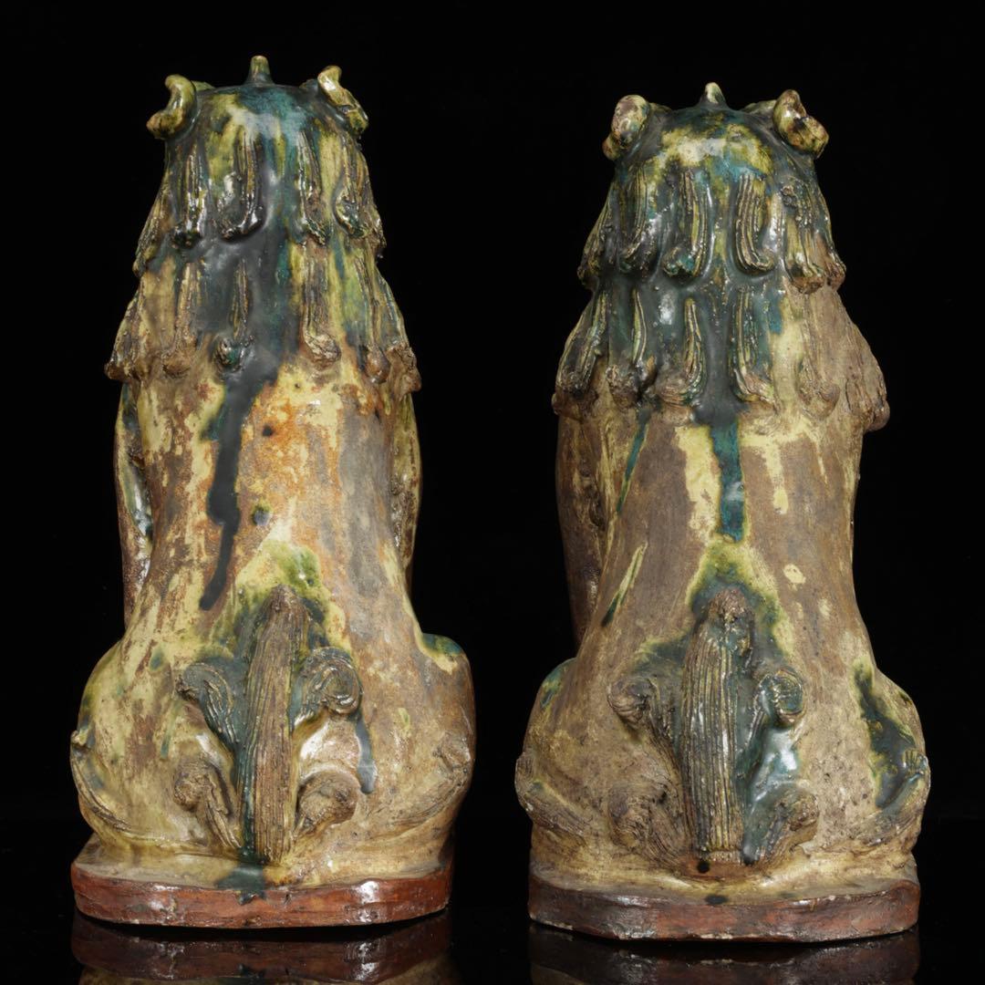 江戸期名陶 【加藤春岱】 瀬戸焼 特大狛犬 阿吽 一対 桐箱 獅子