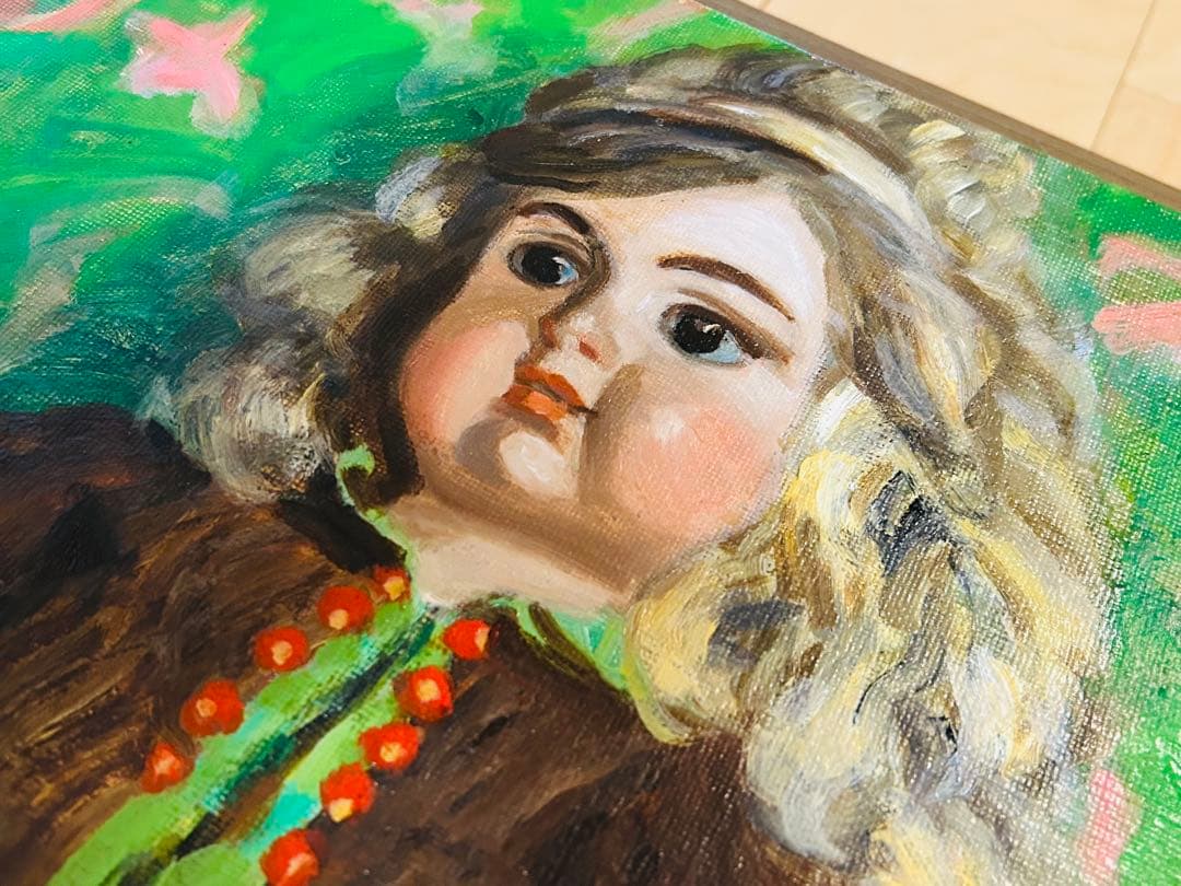 真作保証 田村孝之介 油彩8号 人形画 大地堂豪華額装 高島屋美術部購入