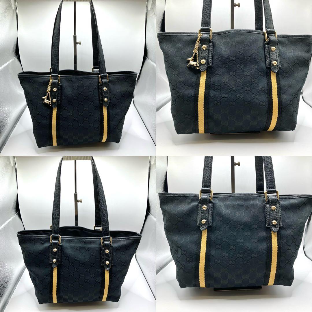 良品】GUCCI グッチ トートバッグ シェリーライン GG柄 キャンバス 黒