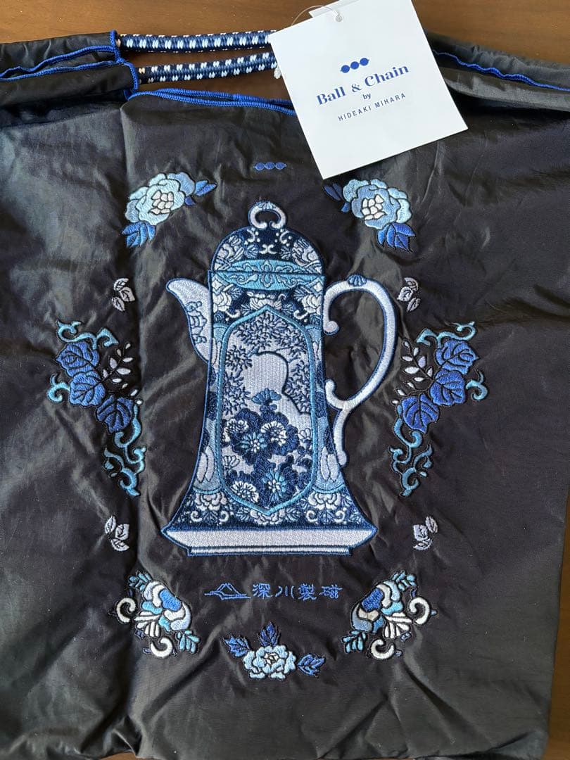 新品】ボールアンドチェーン 深川製磁 ポット柄 黒 エコバッグ M