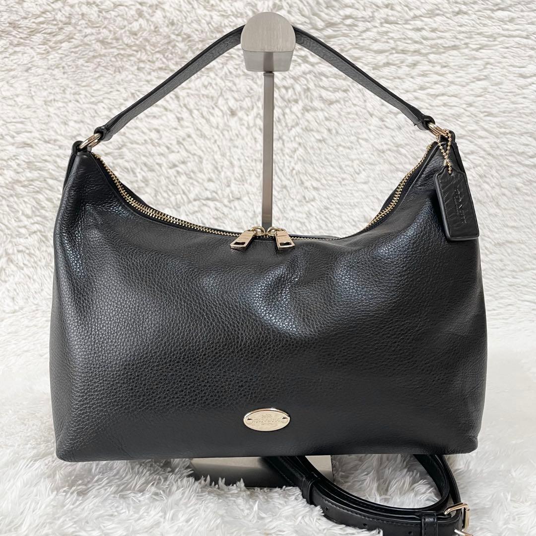極美品☆コーチ 2way ワンショルダーバッグ F36628 ブラック レザー COACH（コーチ） ハンドバッグ ショルダー 2WAY レザー ロゴ 黒