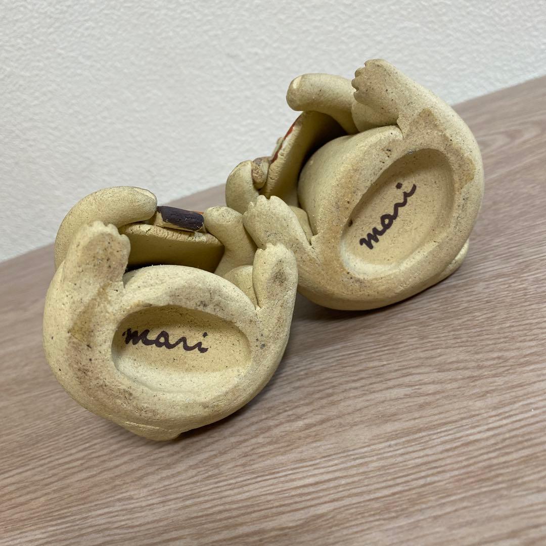 一点物 希少 益子焼 加藤麻里作 陶器雛人形 猫の嫁入り