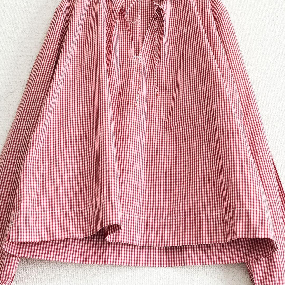 美品 45rpm ギンガムチェック タックスキッパーブラウス コットン 3 赤