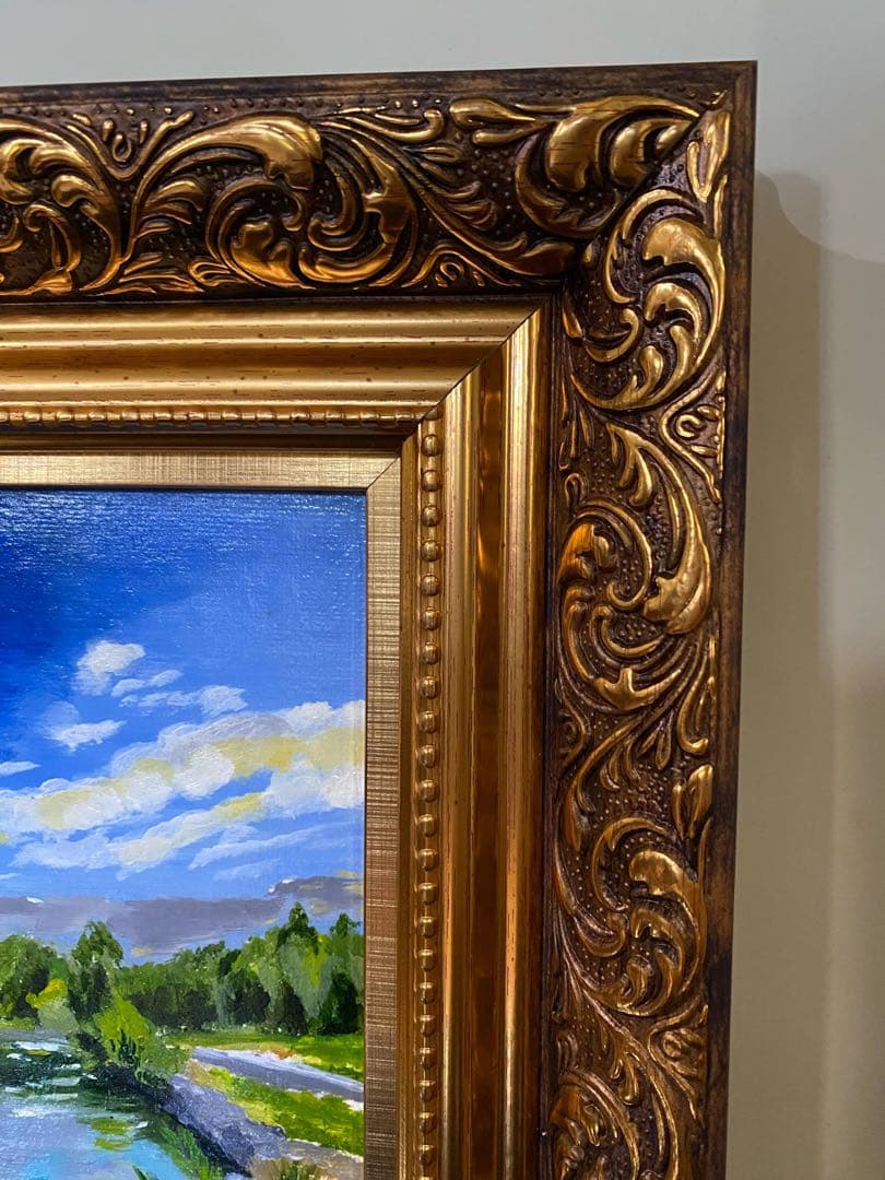 値下げ可 風景画 油彩画 油絵 油彩 2024年 金色フレーム