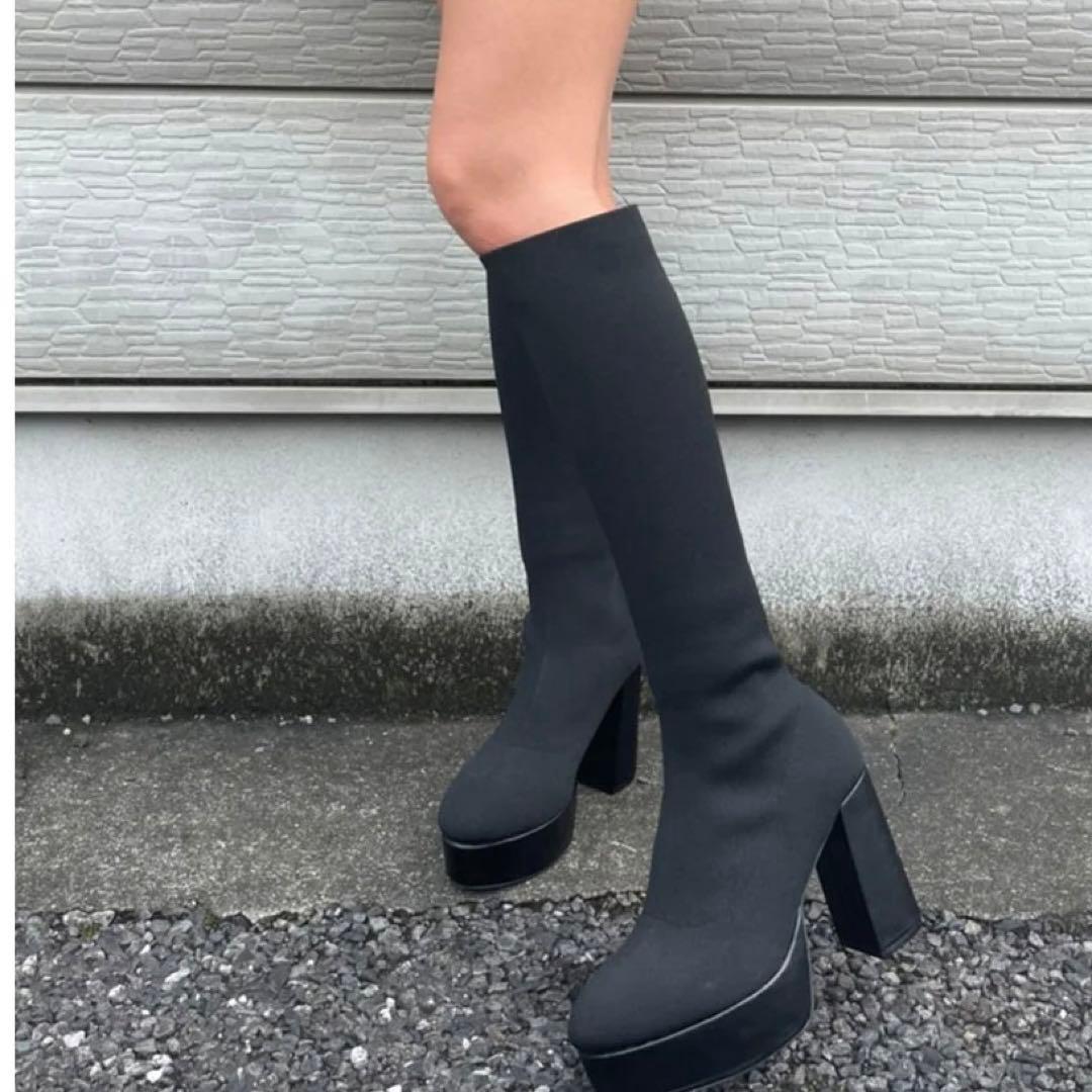 エゴイスト EGOIST 厚底ニットロングブーツ 美品 - メルカリ