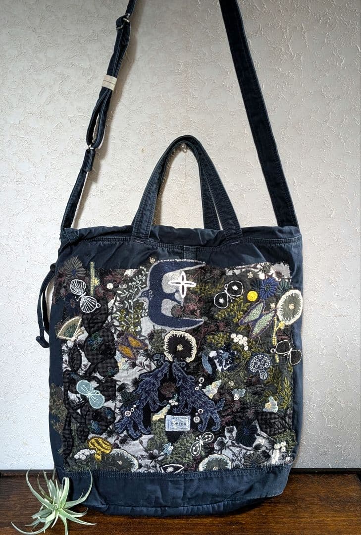 ガレ調《吉田カバンとWolf＆flower》藍染　ミナ　PJC　特大バック