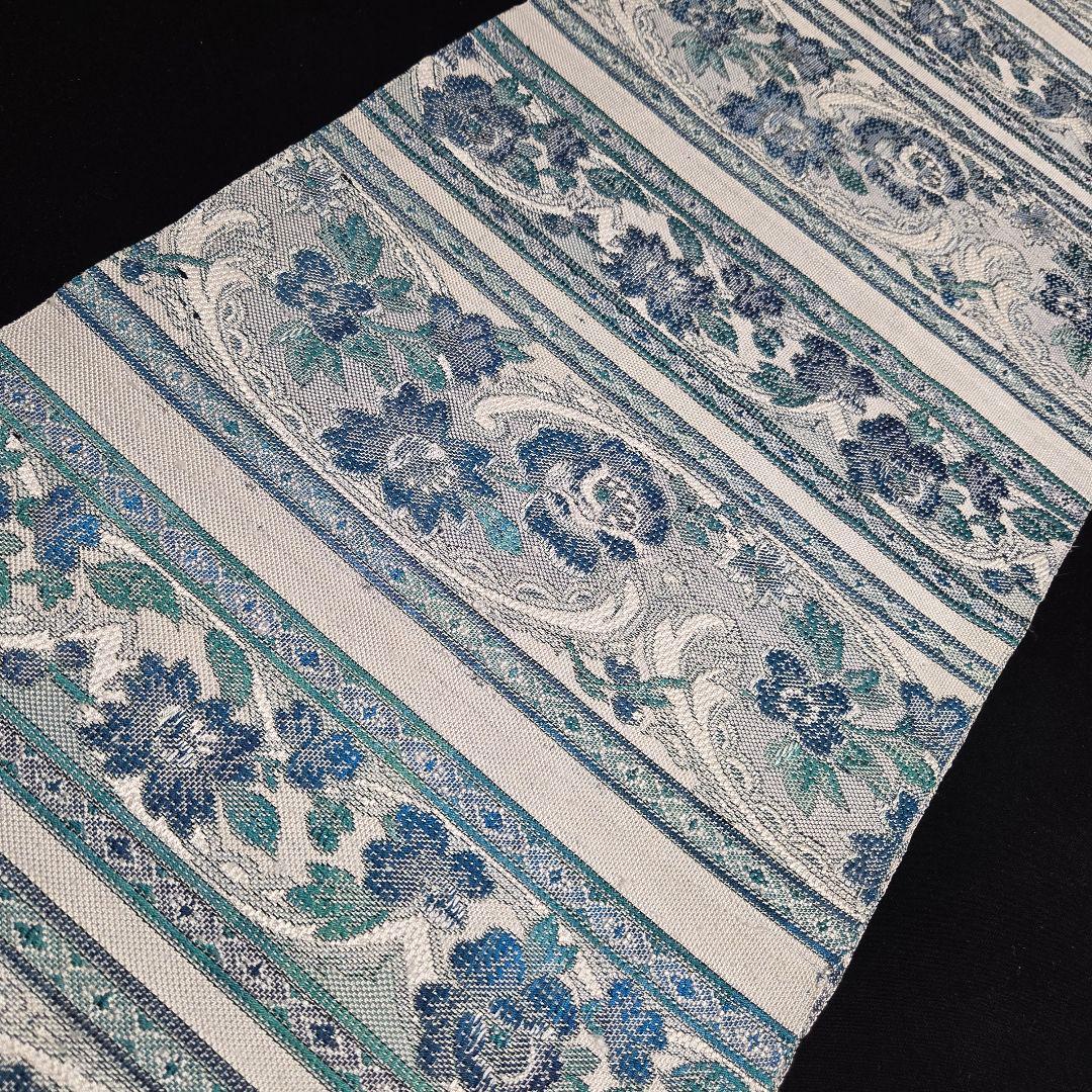 着物と帯京月花 m3791 □ボーダー花唐草紬正絹名古屋帯/八寸/開き
