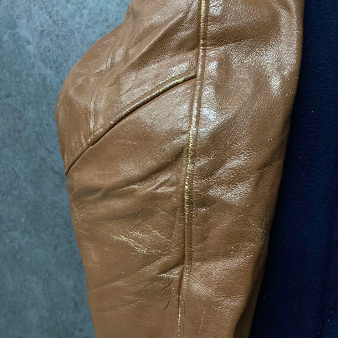 《US古着》企業 ウール・レザー 本革 中綿 スタジャン 刺繍ロゴ メンズXL