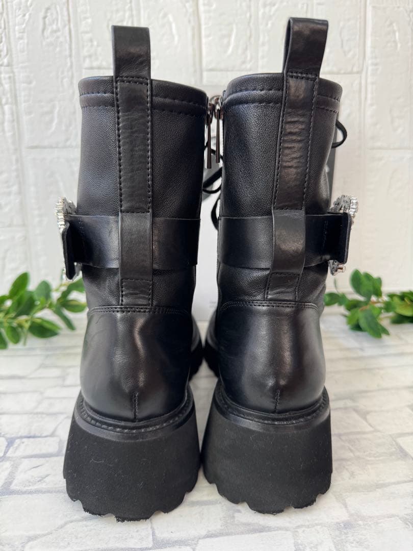 STACCATO（スタッカート） ムーンフラワリーレースアップブーツ BLK