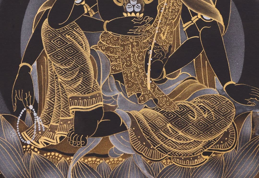 真作】仏画 大峰 竹内白雅筆 紺地金泥 如意輪観音図 絹本 掛軸 MA634