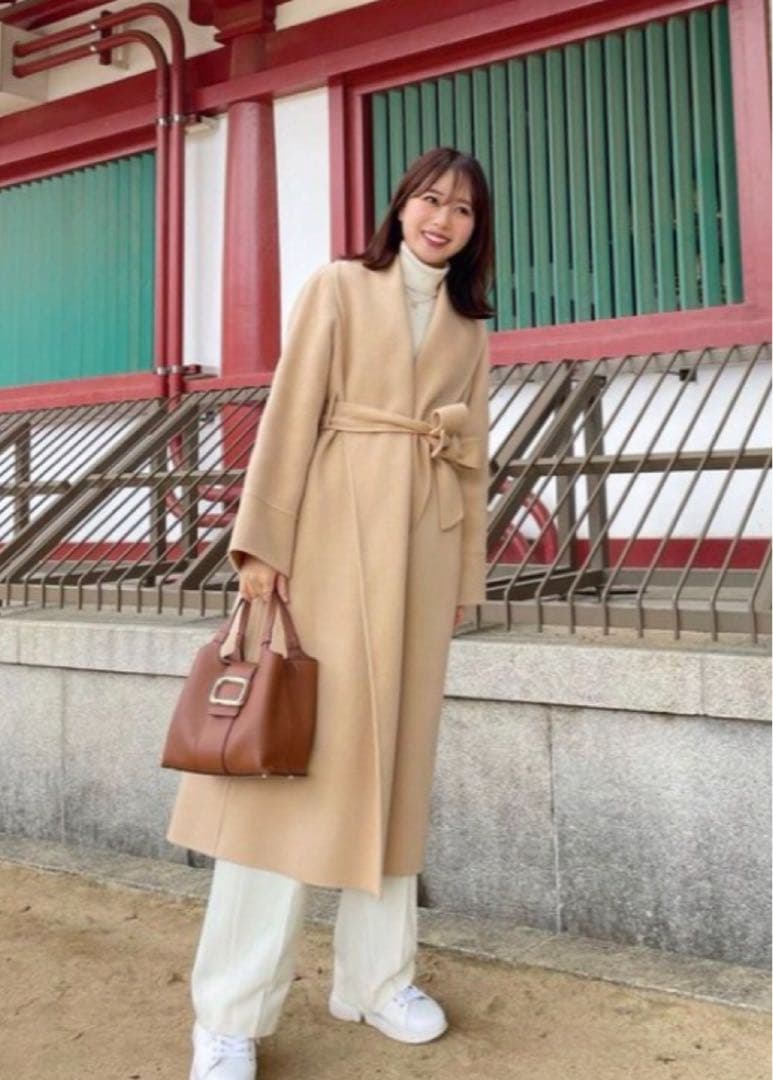 エヌー ハンドメイドショールカラーウールコート ベージュ F - メルカリ